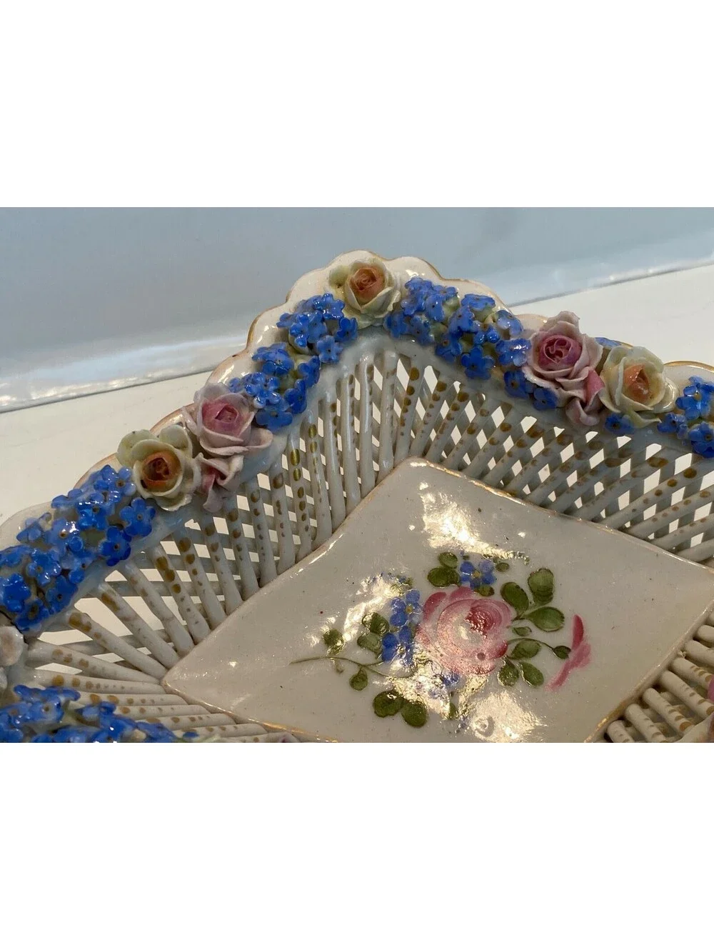 Schierholz Vintage Porcelain Decorative Bowl with Floral Design and Lattice Work